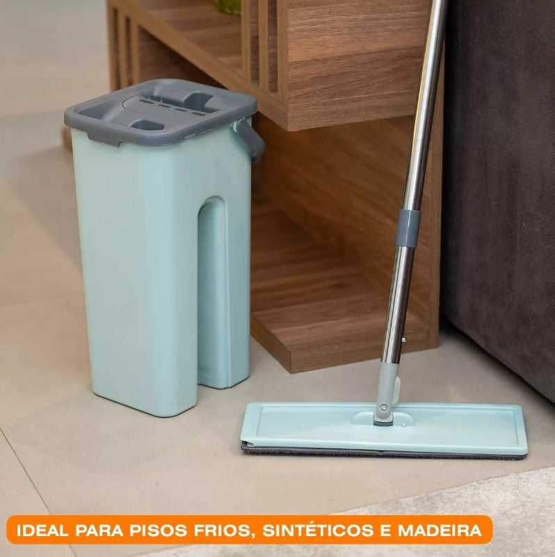 Mop Flat Rodo Multiuso Esfregão + 5 Refis Extras